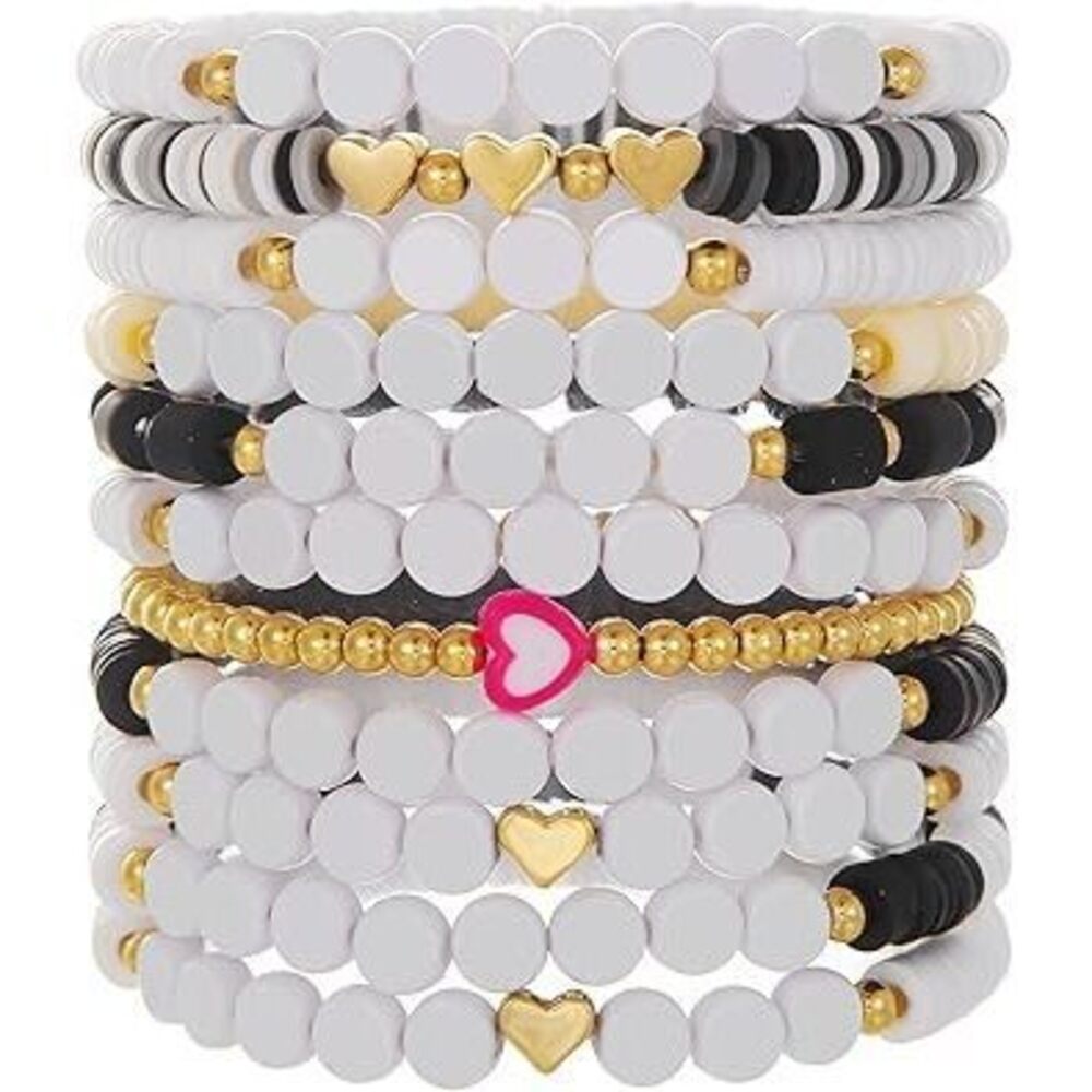 Heishi Surfer Clay Bead Bracelets Set For Women - Preppy Smile Evil Eye Beaded